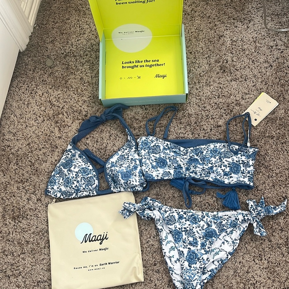 Maaji Blue and White Floral reversible swimsuit